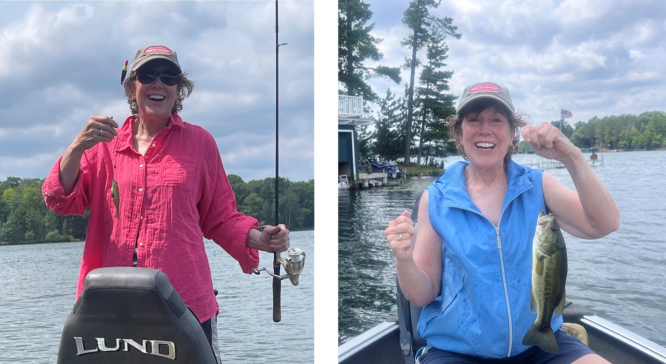 Debbie owner of Design Dog catches a big and a little fish.